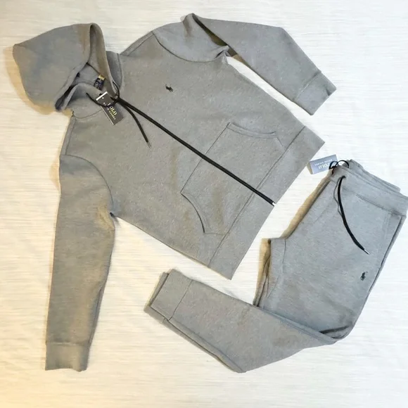 Polo Ralph Lauren Double Knit Tech Fleece Jogger Sweatsuit Grey Black Po…